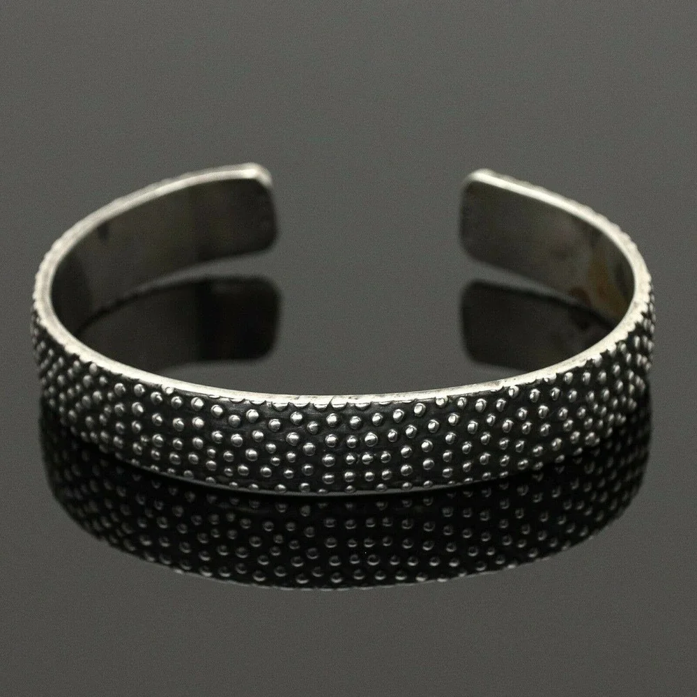 Vintage Mexican Sterling Silver Raised Dome Ball Relief Cuff Bracelet 6"